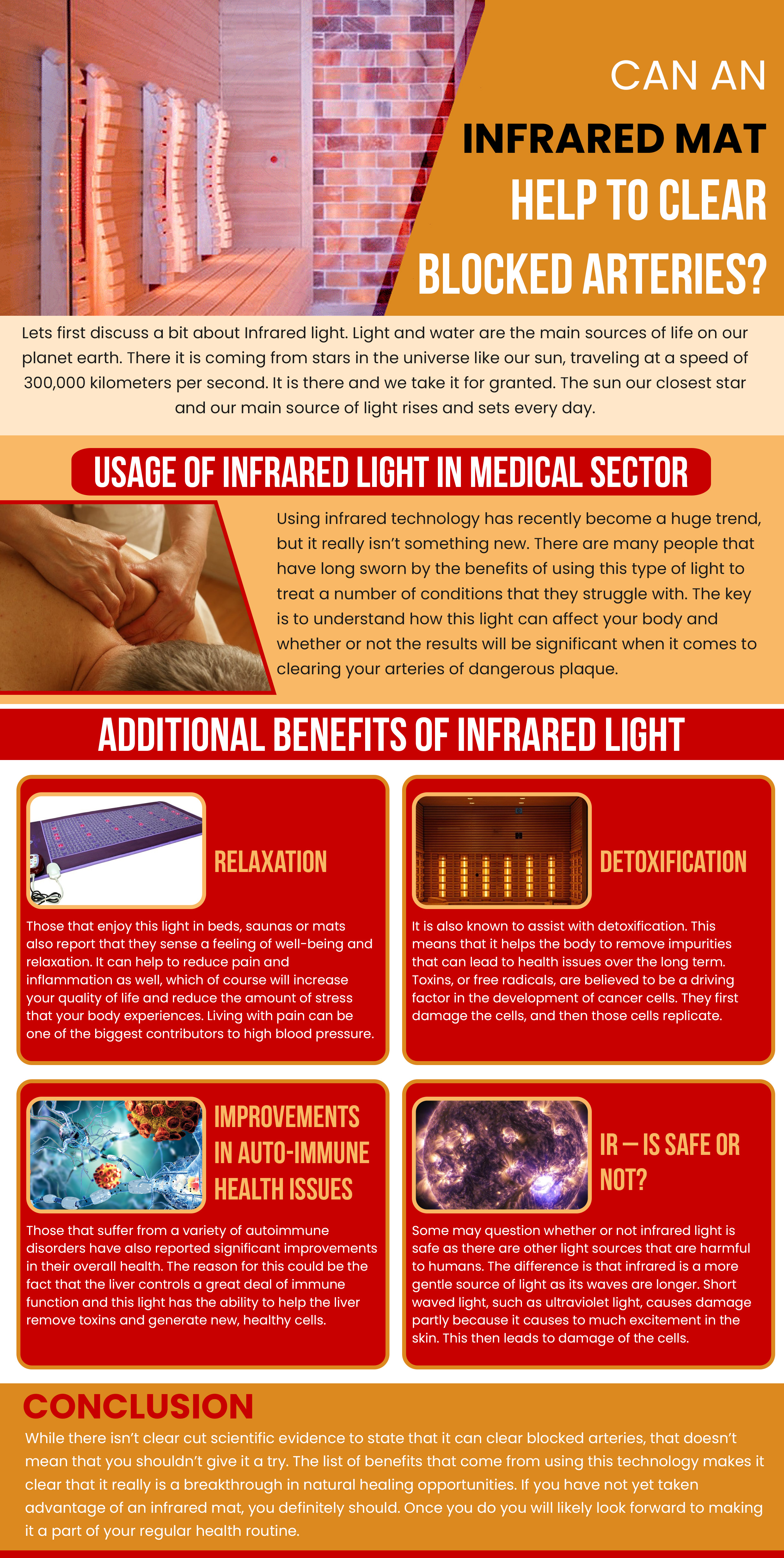 infographic on infrared heating mat help remove blocked arteries